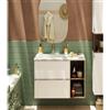 SENSEA Mobile bagno sospeso con lavabo e organizer per cosmetici, top incluso L 80 x H 55 x P 45 cm bianco e miele in truciolare 2 cassetti per vasca a sinistra Modern