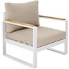 NATERIAL Poltrona da giardino con cuscino bianco e braccioli Persea NATERIAL, struttura in alluminio seduta in alluminio bianco, L 77 x H 68.4 x P 80 cm