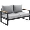 NATERIAL Divano da giardino con cuscino grigio e braccioli Persea NATERIAL da 2 posti, struttura in alluminio seduta in alluminio grigio, L 142 x H 68.4 x P 80 cm