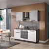 Senza marca Cucina montata Dora bianco e grigio chiaro, lavello reversibile, L 180 cm, completa di: cappa a camino, piano cottura a gas e forno