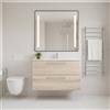 SENSEA Mobile da bagno sospeso sotto lavabo Remix L 46 x H 50 x P 50 cm bianco, 2 cassetti rovere ribeira