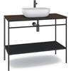 MADERO Mobile bagno da terra con lavabo e top laminato fumé, lavabo d'appoggio geo, mensola laccato nero opaco - struttura e porta asciugamani laccato nero opaco - l.100*h.77*p.45,5cm.