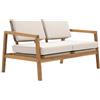 NATERIAL Divano da giardino con cuscino beige e braccioli Oasis NATERIAL da 2 posti, struttura in acacia marrone seduta in acacia marrone, L 124 x H 74 x P 80 cm