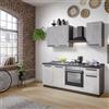 Leroy Merlin Cucina montata Dora bianco e grigio chiaro, lavello a sinistra, L 195 cm, completa di: cappa a camino, piano cottura a gas e forno