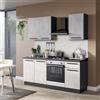 Leroy Merlin Cucina montata Dora bianco e grigio chiaro, lavello a destra, L 195 cm, completa di: cappa a camino, piano cottura a gas e forno