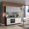 Leroy Merlin Cucina montata Dora bianco e grigio chiaro, lavello a sinistra, L 195 cm, completa di: cappa a incasso, piano cottura a gas e forno