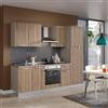 Leroy Merlin Cucina montata Dora rovere chiaro, lavello a sinistra, L 255 cm, completa di: cappa a camino, piano cottura a induzione, forno, frigorifero