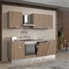 Leroy Merlin Cucina montata Dora rovere chiaro, lavello a destra, L 240 cm, completa di: cappa a camino, piano cottura a induzione, forno