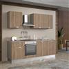 Leroy Merlin Cucina montata Dora rovere chiaro, lavello a destra, L 240 cm, completa di: cappa a camino, piano cottura a induzione, forno,