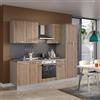 Leroy Merlin Cucina montata Dora rovere chiaro, lavello a sinistra, L 255 cm, completa di: cappa a camino, piano cottura a gas, forno e frigorifero
