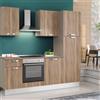 Leroy Merlin Cucina montata Dora rovere chiaro, lavello a sinistra, L 225 cm, completa di: cappa a camino, piano cottura a induzione, forno, frigorifero