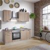 Leroy Merlin Cucina montata Dora rovere chiaro, lavello a destra, L 195 cm, completa di: cappa a camino, piano cottura a induzione, forno,