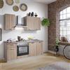 Leroy Merlin Cucina montata Dora rovere chiaro, lavello a destra, L 195 cm, completa di: cappa a camino, piano cottura a gas, forno