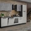 Leroy Merlin Cucina montata Dora bianco e grigio chiaro, lavello a sinistra, L 300 cm, completa di: cappa a camino, piano cottura a gas, forno, frigorifero e lavastoviglie