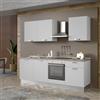 Leroy Merlin Cucina montata Dora bianco spatolato, lavello a sinistra, L 240 cm, completa di: cappa a camino, piano cottura a induzione, forno