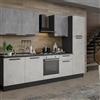 Leroy Merlin Cucina montata Dora bianco e grigio chiaro, lavello a sinistra, L 300 cm, completa di: cappa a camino, piano cottura a gas, forno e frigorifero