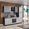 Leroy Merlin Cucina montata Dora bianco e grigio chiaro, lavello a sinistra, L 255 cm, completa di: cappa a camino, piano cottura a gas, forno e frigorifero