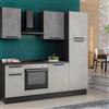 Leroy Merlin Cucina montata Dora bianco e grigio chiaro, lavello a sinistra, L.225 cm, completa di: cappa a camino, piano cottura a induzione, forno e frigorifero