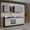 Leroy Merlin Cucina montata Dora bianco e grigio chiaro, lavello a destra, L 240 cm, completa di: cappa a camino, piano cottura a gas e forno