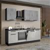 Leroy Merlin Cucina montata Dora bianco e grigio chiaro, lavello a destra, L 240 cm, completa di: cappa a camino, piano cottura a gas, forno e lavastoviglie