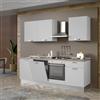 Leroy Merlin Cucina montata Dora bianco spatolato, lavello a sinistra, L 240 cm, completa di: cappa a camino, piano cottura a gas, forno e lavastoviglie