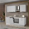 Leroy Merlin Cucina montata Dora bianco spatolato, lavello a sinistra, L 240 cm, completa di: cappa a camino, piano cottura a induzione, forno e lavastoviglie