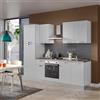 Leroy Merlin Cucina montata Dora bianco spatolato, lavello a destra, L 255 cm, completa di: cappa a camino, piano cottura a gas, forno e frigorifero