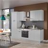 Leroy Merlin Cucina montata Dora bianco spatolato, lavello a destra, L 255 cm, completa di: cappa a camino, piano cottura a induzione, forno e frigorifero