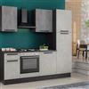Leroy Merlin Cucina montata Dora bianco e grigio chiaro, lavello a sinistra, L 225 cm, completa di: cappa a camino, piano cottura a gas, forno e frigorifero
