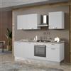 Leroy Merlin Cucina montata Dora bianco spatolato, lavello a sinistra, L 240 cm, completa di: cappa a camino, piano cottura a gas e forno