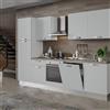 Leroy Merlin Cucina montata Dora bianco spatolato, lavello a destra, L 300 cm, completa di: cappa a camino, piano cottura a gas, forno, frigorifero e lavastoviglie