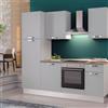 Leroy Merlin Cucina montata Dora bianco spatolato, lavello a sinistra, L 225 cm, completa di: cappa a camino, piano cottura a induzione, forno e frigorifero