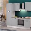 Leroy Merlin Cucina montata Dora bianco spatolato, lavello a destra, L 225 cm, completa di: cappa a camino, piano cottura a gas, forno, frigorifero