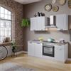 Leroy Merlin Cucina montata Dora bianco spatolato, lavello a sinistra, L 195 cm, completa di: cappa a camino, piano cottura a induzione, forno