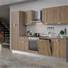 Leroy Merlin Cucina montata Dora rovere chiaro, lavello a destra, L 300 cm, completa di: cappa a camino, piano cottura a induzione, forno, lavastoviglie, frigorifero