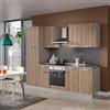 Leroy Merlin Cucina montata Dora rovere chiaro, lavello a destra, L 255 cm, completa di: cappa a camino, piano cottura a induzione, forno, frigorifero