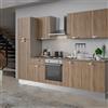 Leroy Merlin Cucina montata Dora rovere chiaro, lavello a destra, L 300 cm, completa di: cappa a camino, piano cottura a gas, forno, frigorifero