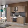 Leroy Merlin Cucina montata Dora rovere chiaro, lavello a destra, L 255 cm, completa di: cappa a camino, piano cottura a gas, forno, frigorifero
