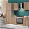 Leroy Merlin Cucina montata Dora rovere chiaro, lavello a destra, L 225 cm, completa di: cappa a camino, piano cottura a induzione, forno, frigorifero