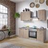 Leroy Merlin Cucina montata Dora rovere chiaro, lavello a sinistra, L 195 cm, completa di: cappa a camino, piano cottura a induzione, forno