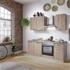 Leroy Merlin Cucina montata Dora rovere chiaro, lavello a sinistra, L 195 cm, completa di: cappa a camino, piano cottura a gas, forno,