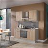 Leroy Merlin Cucina montata Dora rovere chiaro, lavello reversibile, L 180 cm, completa di: cappa a camino, piano cottura a induzione, forno,