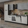 Leroy Merlin Cucina montata Dora bianco e grigio chiaro, lavello a destra, L.300 cm, completa di: cappa a camino, piano cottura a induzione, forno, lavastoviglie e frigorifero