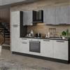Leroy Merlin Cucina montata Dora bianco e grigio chiaro, lavello a destra, L 300 cm, completa di: cappa a camino, piano cottura a gas, forno e frigorifero