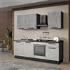 Leroy Merlin Cucina montata Dora bianco e grigio chiaro, lavello a sinistra , L 240 cm, completa di: cappa a camino, piano cottura a gas e forno