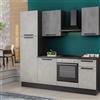 Leroy Merlin Cucina montata Dora bianco e grigio chiaro, lavello a destra, L.225 cm, completa di: cappa a camino, piano cottura a induzione, forno e frigorifero