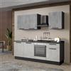 Leroy Merlin Cucina montata Dora bianco e grigio chiaro, lavello a sinistra, L.240 cm, completa di: cappa a camino, piano cottura a induzione e forno