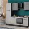 Leroy Merlin Cucina montata Dora bianco e grigio chiaro, lavello a destra , L 225 cm, completa di: cappa a camino, piano cottura a gas, forno e frigorifero