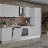 Leroy Merlin Cucina montata Dora bianco spatolato, lavello a sinistra, L 300 cm, completa di: cappa a camino, piano cottura a induzione, forno, lavastoviglie e frigorifero