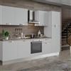 Leroy Merlin Cucina montata Dora bianco spatolato, lavello a sinistra, L 300 cm, completa di: cappa a camino, piano cottura a induzione, forno e frigorifero